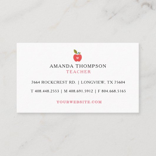 Schattigee Rode Apple Pattern Teacher, Tutor Leren Visitekaartje (Voorkant)