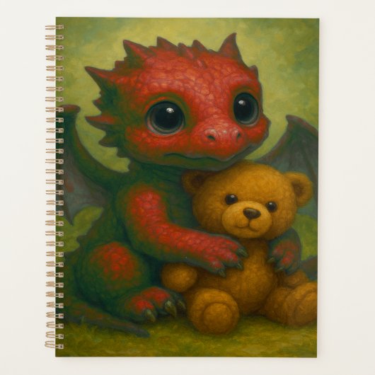 Schattigee rode Baby-draak met puppyogen en teddyb Planner (Voorkant)