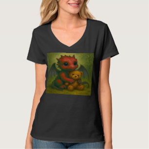 Schattigee rode Baby-draak met puppyogen en teddyb T-shirt