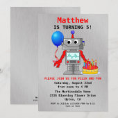 Schattigee rode, blauwe en grijze robotverjaardags kaart (Voorkant / Achterkant)