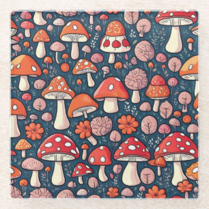 Schattigee rode bloemenpaddenstoelen in groen deco glazen onderzetter