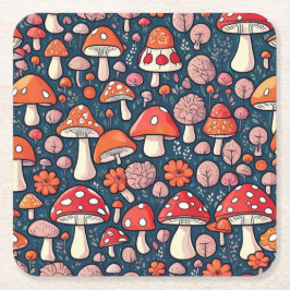 Schattigee rode bloemenpaddenstoelen in groen deco kartonnen onderzetters