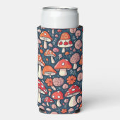 Schattigee rode bloemenpaddenstoelen in groen deco seltzer blikjeskoeler (Seltzer Voorkant)