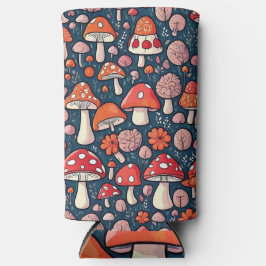 Schattigee rode bloemenpaddenstoelen in groen deco seltzer blikjeskoeler