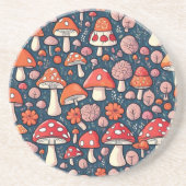 Schattigee rode bloemenpaddenstoelen in groen deco zandsteen onderzetter (Voorkant)