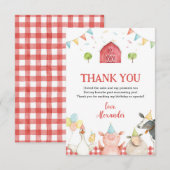 Schattigee rode boerderijdieren en boerderijverjaa bedankkaart (Voorkant / Achterkant)