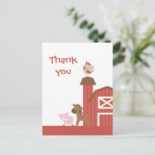 Schattigee rode boerderijdieren jongen's dank je b briefkaart (Staand voorkant)