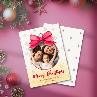 Schattigee Rode Boog Foto Ornament Kerstman Famili Feestdagenkaart