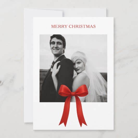 Schattigee rode boog foto vrolijk kerstfeest feestdagenkaart (Voorkant)