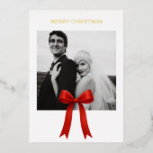 Schattigee rode boog foto vrolijk kerstfeest folie feestdagenkaart (Voorkant)