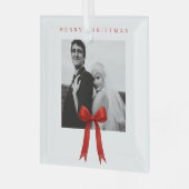 Schattigee rode boog foto vrolijk kerstfeest glas ornament (Voorkant links)