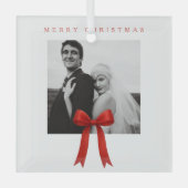 Schattigee rode boog foto vrolijk kerstfeest glas ornament (Voorkant)