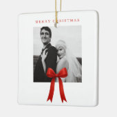 Schattigee rode boog foto vrolijk kerstfeest keramisch ornament (Links)