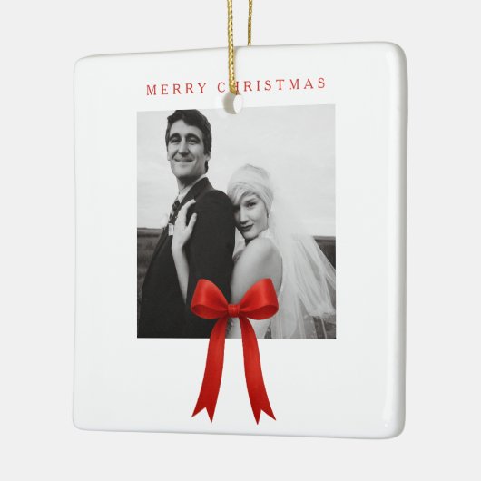 Schattigee rode boog foto vrolijk kerstfeest keramisch ornament (Links)