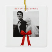 Schattigee rode boog foto vrolijk kerstfeest keramisch ornament (Voorkant)