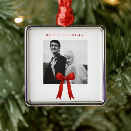 Schattigee rode boog foto vrolijk kerstfeest metalen ornament (Boom)