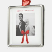 Schattigee rode boog foto vrolijk kerstfeest metalen ornament (Links)