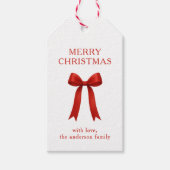 Schattigee rode boog vrolijk kerstfeest cadeaulabel (Voorkant)