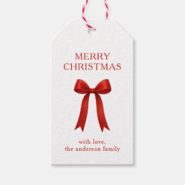 Schattigee rode boog vrolijk kerstfeest cadeaulabel