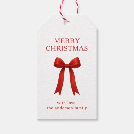 Schattigee rode boog vrolijk kerstfeest cadeaulabel (Voorkant)