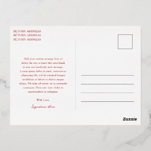 Schattigee rode boog vrolijk kerstfeest folie feestdagen briefkaart (Achterkant)