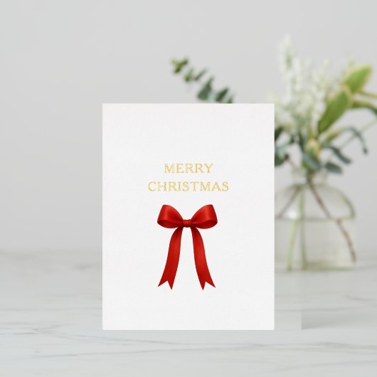 Schattigee rode boog vrolijk kerstfeest folie feestdagen briefkaart (Staand Voorkant)