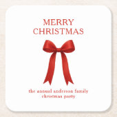 Schattigee rode boog vrolijk kerstfeest kartonnen onderzetters (Voorkant)