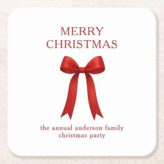 Schattigee rode boog vrolijk kerstfeest kartonnen onderzetters (Voorkant)