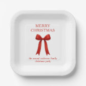 Schattigee rode boog vrolijk kerstfeest papieren bordje (Voorkant)