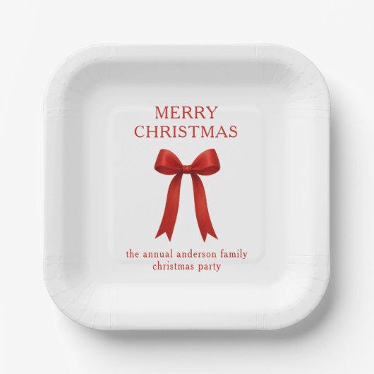 Schattigee rode boog vrolijk kerstfeest papieren bordje (Voorkant)