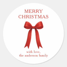 Schattigee rode boog vrolijk kerstfeest ronde sticker