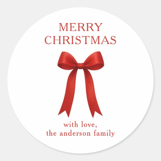 Schattigee rode boog vrolijk kerstfeest ronde sticker (Voorkant)