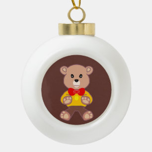 Schattigee Rode Bowtie Beige Teddy Bear Brown Keramische Bal Ornament