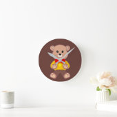 Schattigee Rode Bowtie Beige Teddy Bear Brown Ronde Klok (Huis)