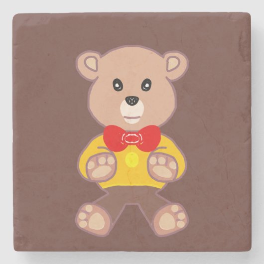 Schattigee Rode Bowtie Beige Teddy Bear Brown Stenen Onderzetter (Voorkant)