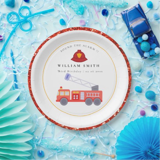 Schattigee rode brandweerauto motor Kinder elke le Papieren Bordje (Feest)