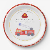 Schattigee rode brandweerauto motor Kinder elke le Papieren Bordje (Voorkant)