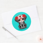 Schattigee Rode Dag Van De Dode Puppy Hondenblauw Ronde Sticker (Envelop)