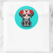 Schattigee Rode Dag Van De Dode Puppy Hondenblauw Ronde Sticker (Tas)