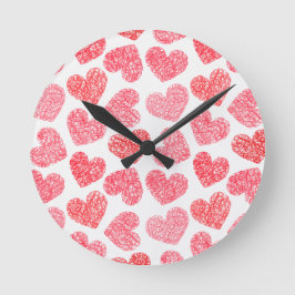 Schattigee rode Doodled Heart Valentijnsdag Patter Ronde Klok