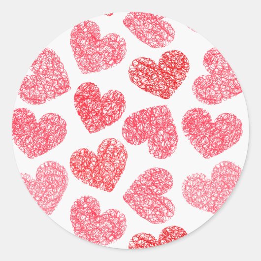 Schattigee rode Doodled Heart Valentijnsdag Patter Ronde Sticker (Voorkant)
