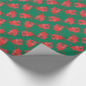 Schattigee rode draken op donkergroen inpakpapier (Hoek)
