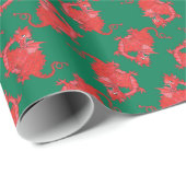 Schattigee rode draken op donkergroen inpakpapier (Rol Hoek)
