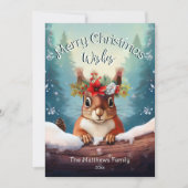 Schattigee Rode Eekhoorn Snowy Forest Vrolijk Kers Feestdagenkaart (Voorkant)