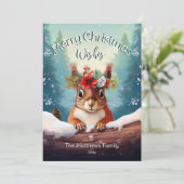 Schattigee Rode Eekhoorn Snowy Forest Vrolijk Kers Feestdagenkaart (Staand voorkant)