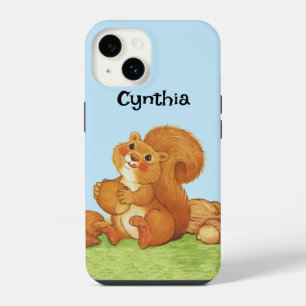 Schattigee Rode Eekhoorn Stash van Nuts Grass Blue iPhone 14 Hoesje