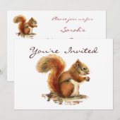 Schattigee Rode Eekhoorn Verjaardagsfeestje Uitnod Kaart (Voorkant / Achterkant)