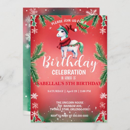 Schattigee Rode Eenhoorn Kerstfeest Save The Date (Voorkant / Achterkant)