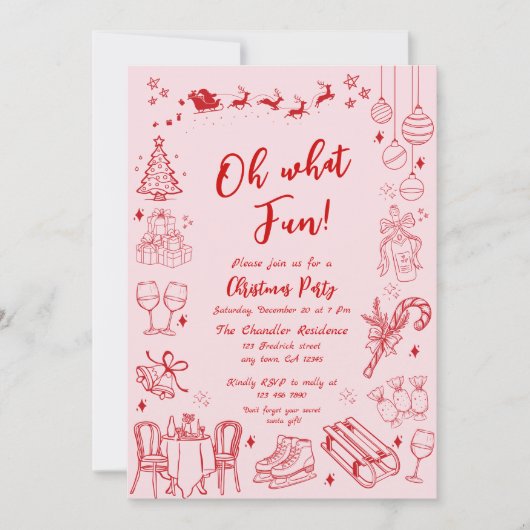 Schattigee rode eigenzinnige kerstfeest doodle kaart (Voorkant)