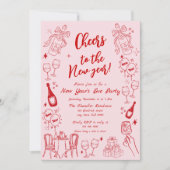 Schattigee rode eigenzinnige oudejaarsavond party kaart (Voorkant)